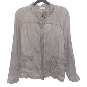 Eileen Fisher Jacket Womens Small Linen Button Neutral Lagenlook Minimalist Boho